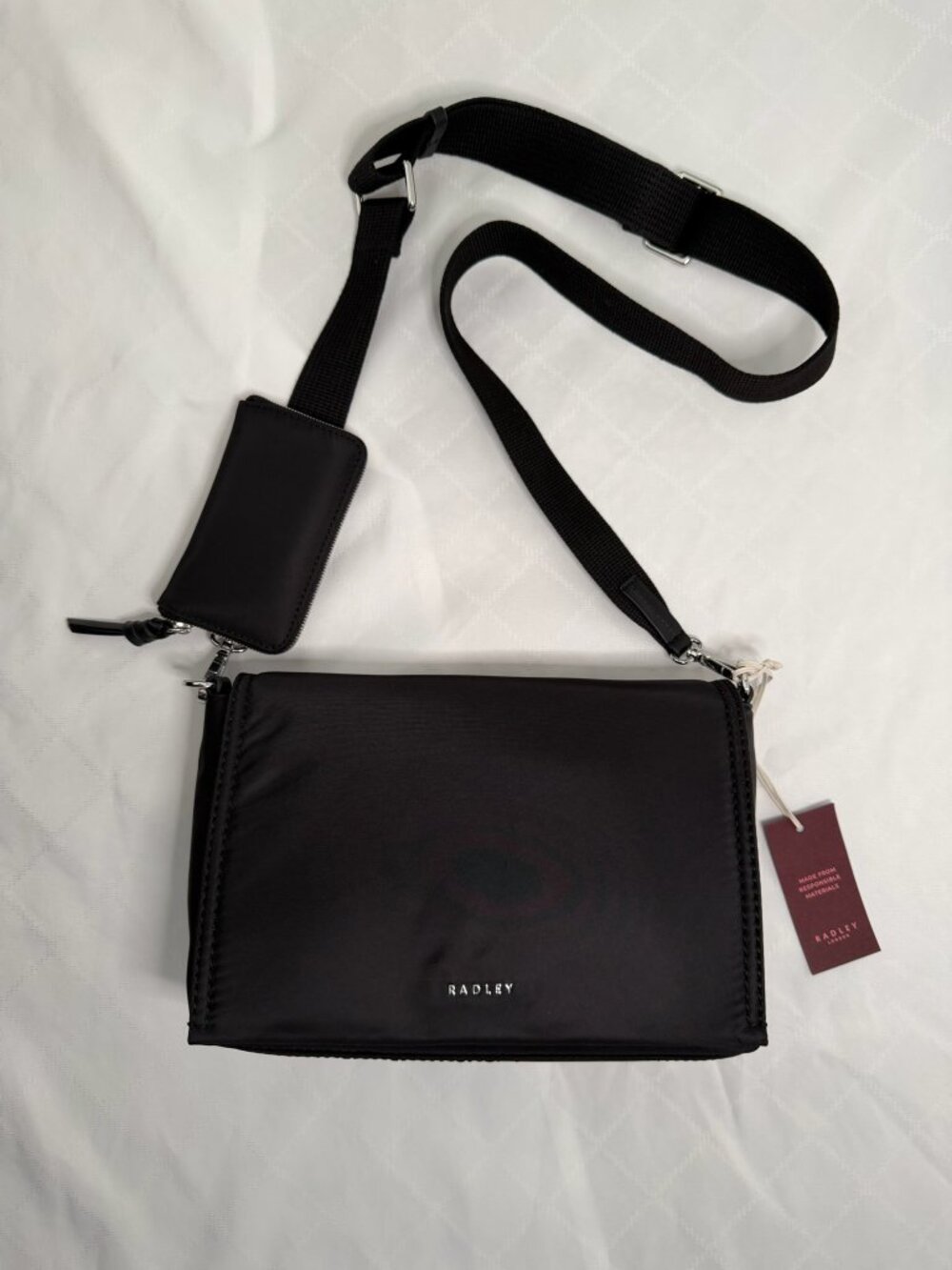 NWT Radley London Halley Row Medium Flapover Black Crossbody Bag
